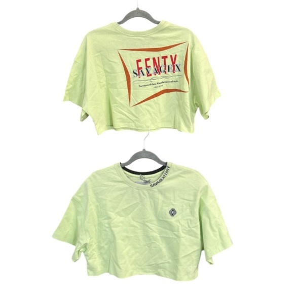Fenty Savage X Lime Green Yellow Crop Top Tee Rihanna size Large New With Tags - Picture 2 of 10